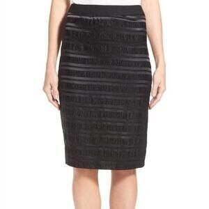 Bobeau High Rise Black Ribbed Pencil Skirt Satin Texture Formal Midi Skirt Small